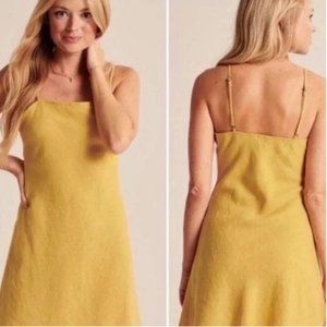 Abercrombie & Fitch Linen Blend Square-Neck Yellow Mini Dress